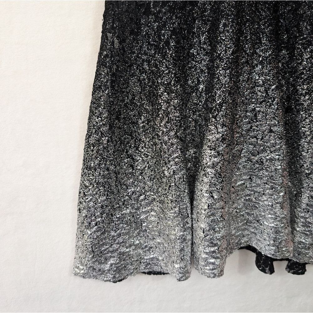 Free people mini dress black lace Ombré silver Foil metallic xs - Picture 7 of 8
